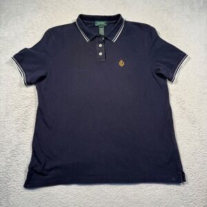 Vintage Y2K Lauren Ralph Lauren Women Navy‎ Blue Polo Shirt Crest Logo L LRL